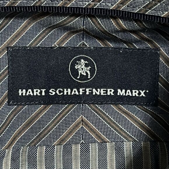 Hart Shaffner Marx Button Up Shirt Men's M Gray Striped 100% Cotton - Picture 3 of 12